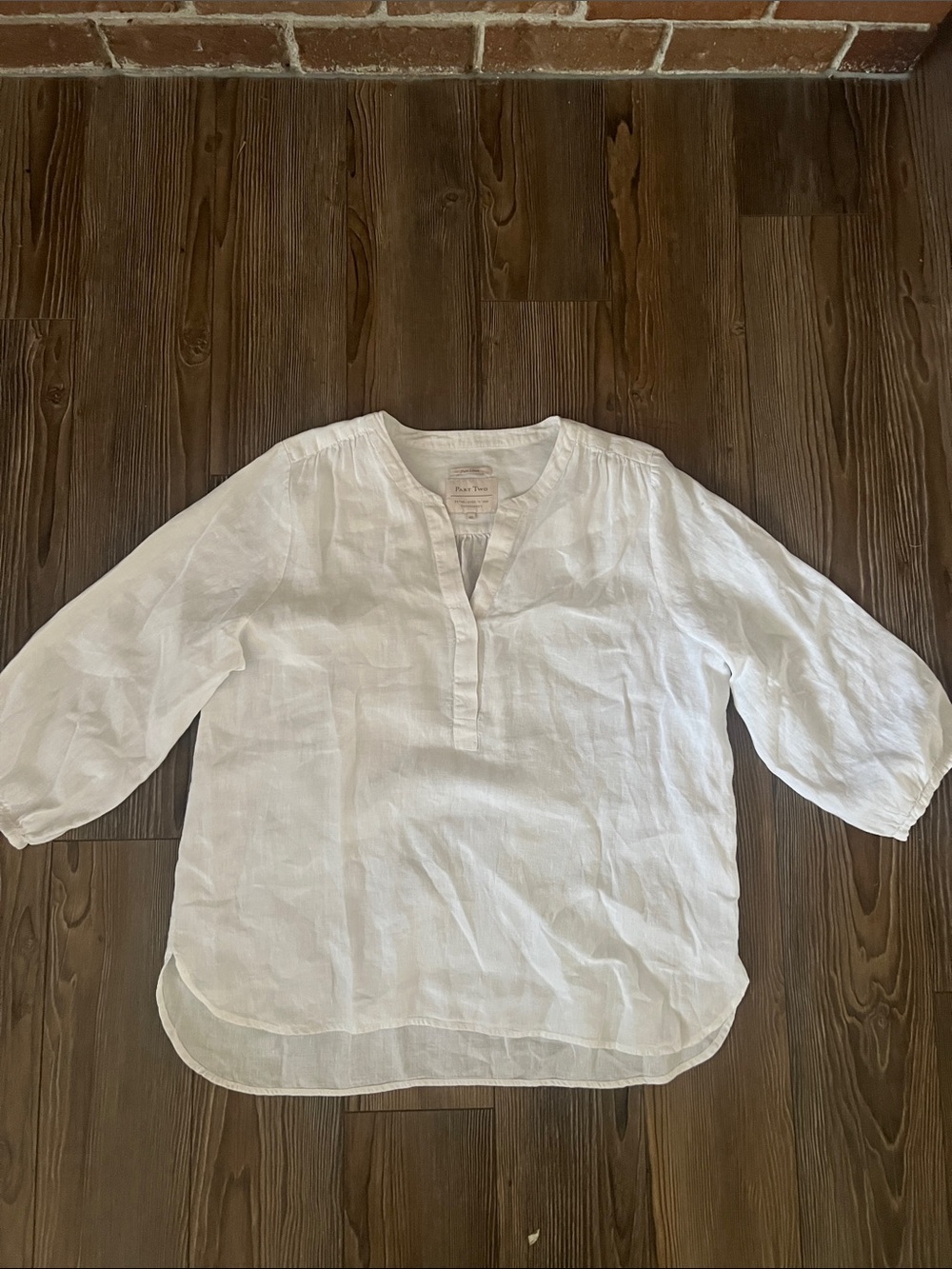 Pure Linen Women's White Linen Split-Neck Blouse